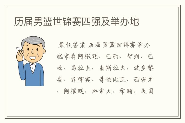 历届男篮世锦赛四强及举办地