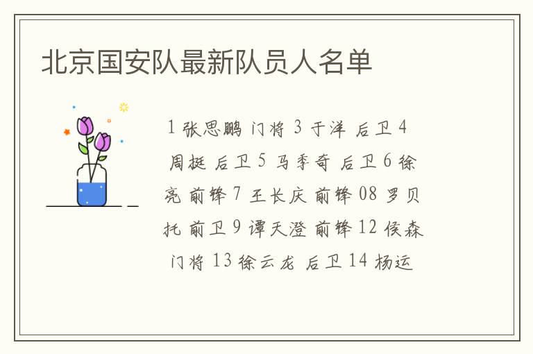 北京国安队最新队员人名单