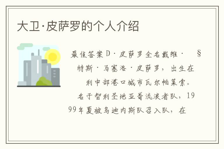 大卫·皮萨罗的个人介绍