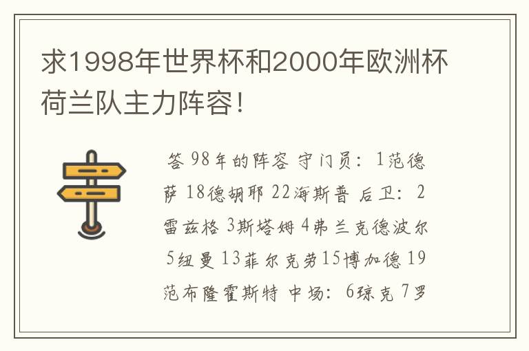 求1998年世界杯和2000年欧洲杯荷兰队主力阵容!