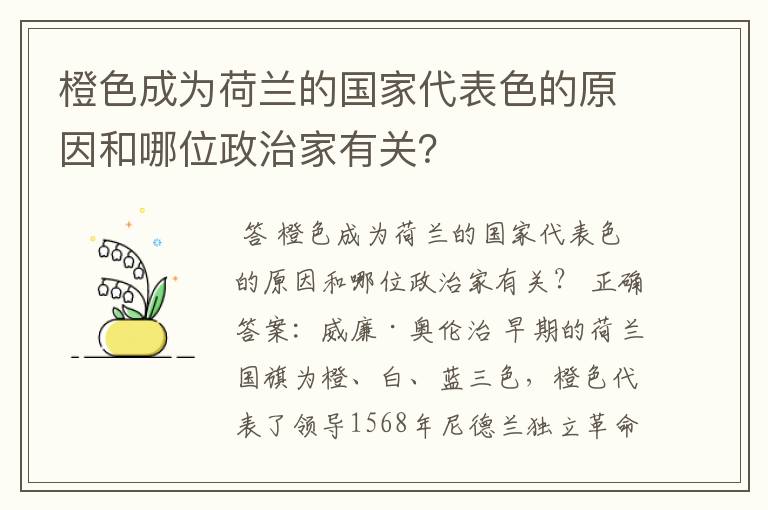 橙色成为荷兰的国家代表色的原因和哪位政治家有关?
