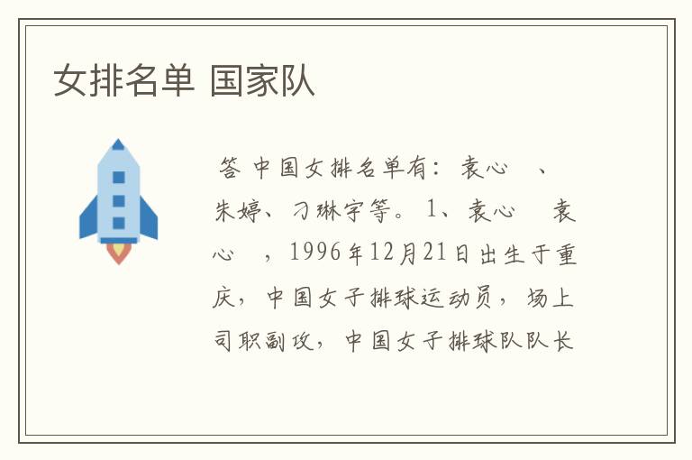 女排名单 国家队