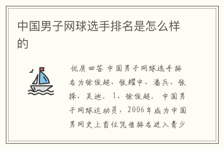 中国男子网球选手排名是怎么样的