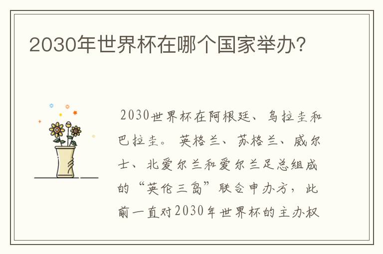 2030年世界杯在哪个国家举办?