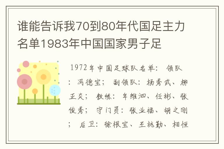 谁能告诉我70到80年代国足主力名单1983年中国国家男子足