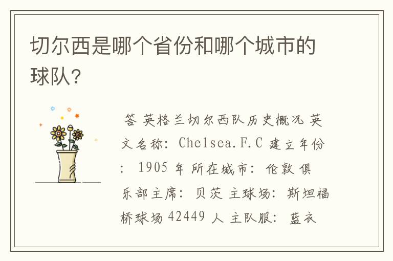 切尔西是哪个省份和哪个城市的球队?