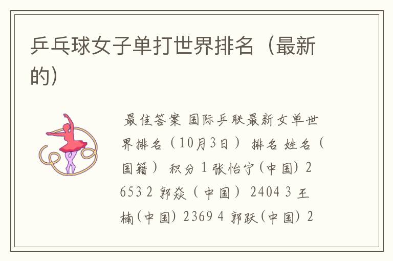 乒乓球女子单打世界排名(最新的)