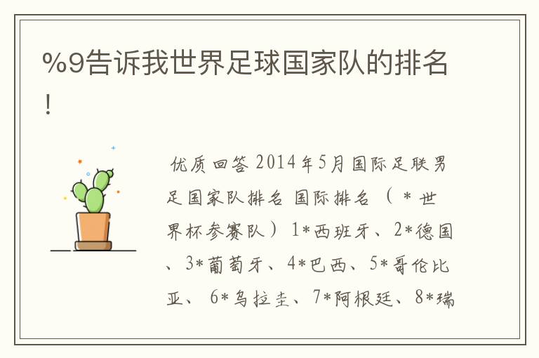 %9告诉我世界足球国家队的排名!