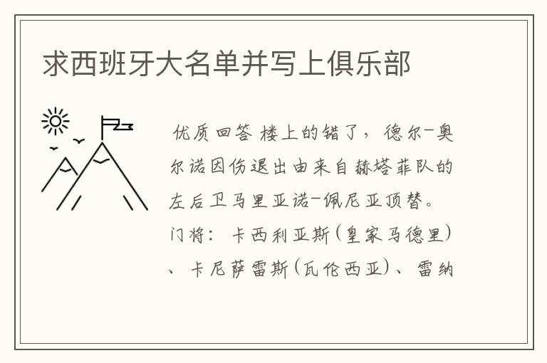 求西班牙大名单并写上俱乐部