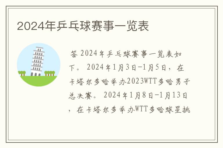 2024年乒乓球赛事一览表