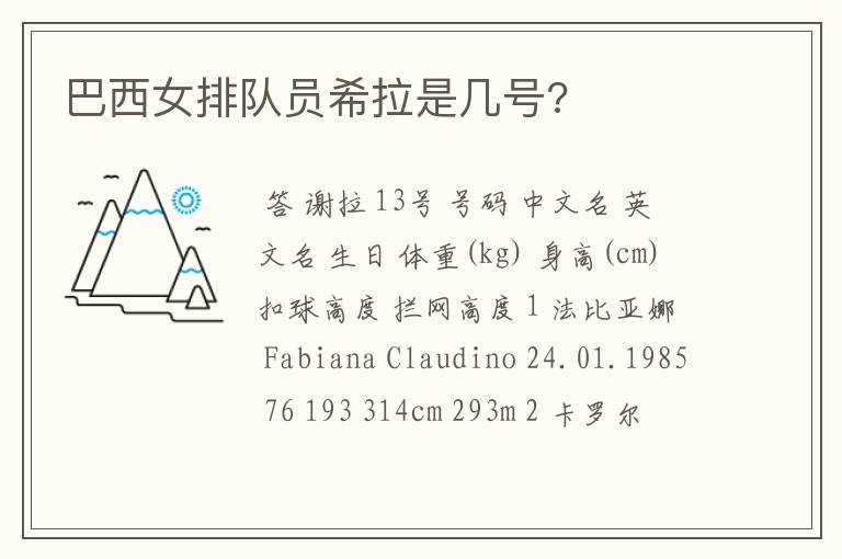 巴西女排队员希拉是几号?