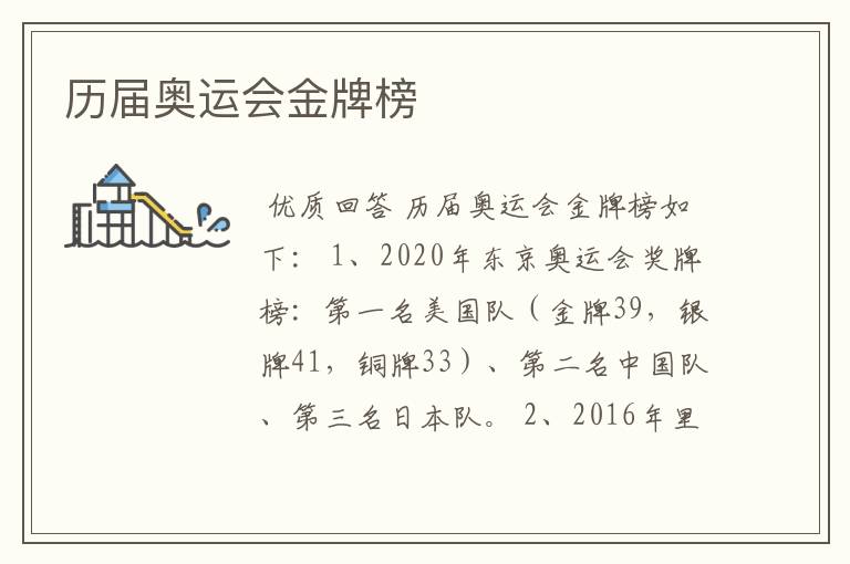 历届奥运会金牌榜