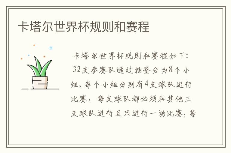 卡塔尔世界杯规则和赛程