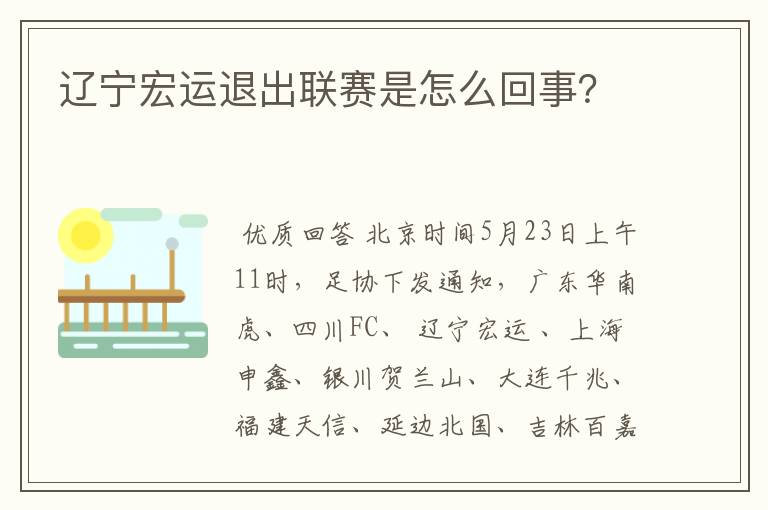 辽宁宏运退出联赛是怎么回事?