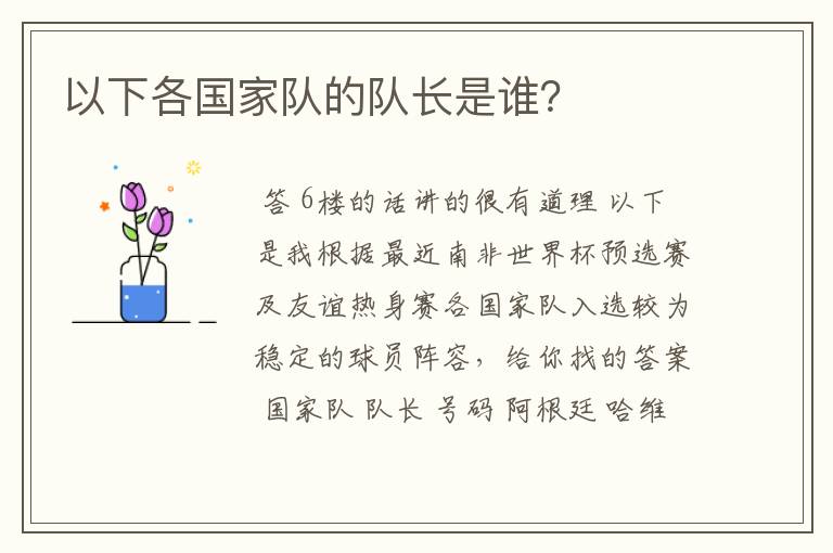 以下各国家队的队长是谁?