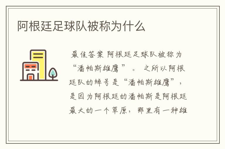 阿根廷足球队被称为什么