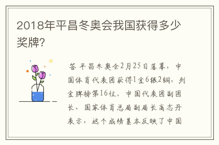 2018年平昌冬奥会我国获得多少奖牌?