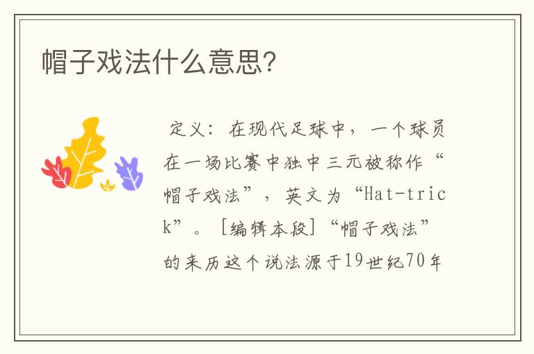 帽子戏法什么意思?