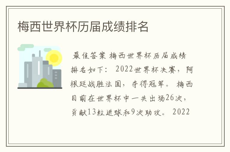 梅西世界杯历届成绩排名