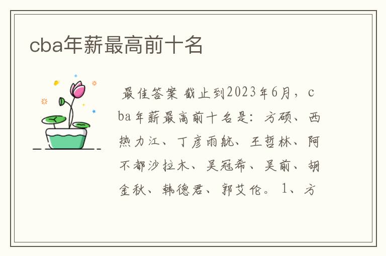 cba年薪最高前十名