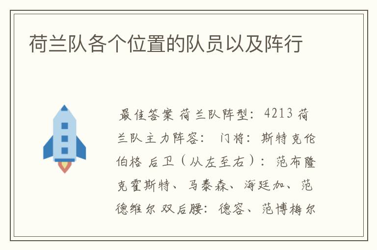 荷兰队各个位置的队员以及阵行