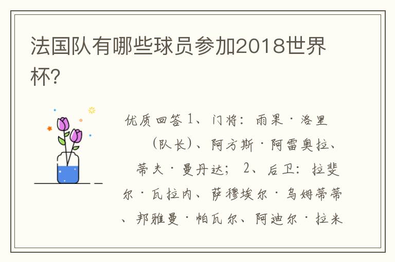 法国队有哪些球员参加2018世界杯?