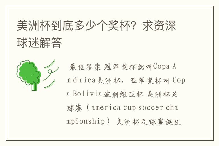 美洲杯到底多少个奖杯?求资深球迷解答