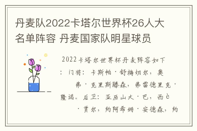 丹麦队2022卡塔尔世界杯26人大名单阵容 丹麦国家队明星球员