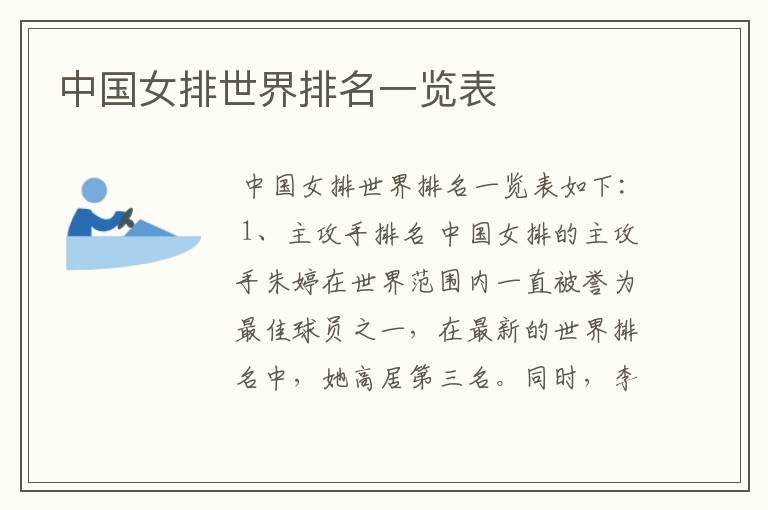 中国女排世界排名一览表