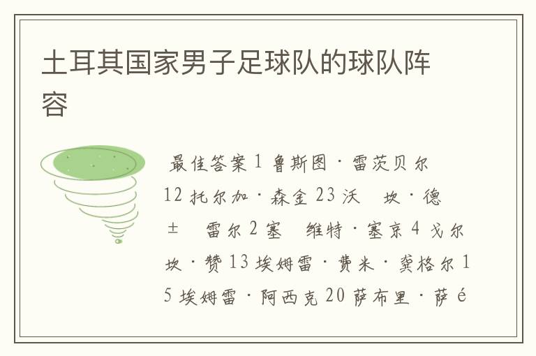 土耳其国家男子足球队的球队阵容