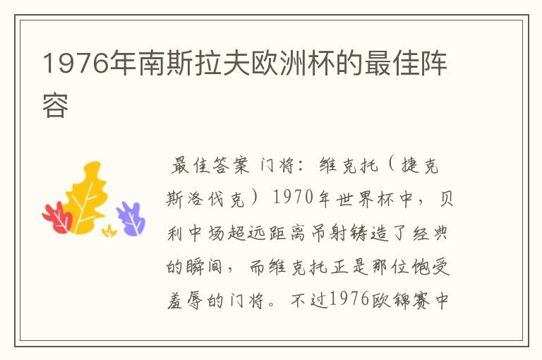 1976年南斯拉夫欧洲杯的最佳阵容
