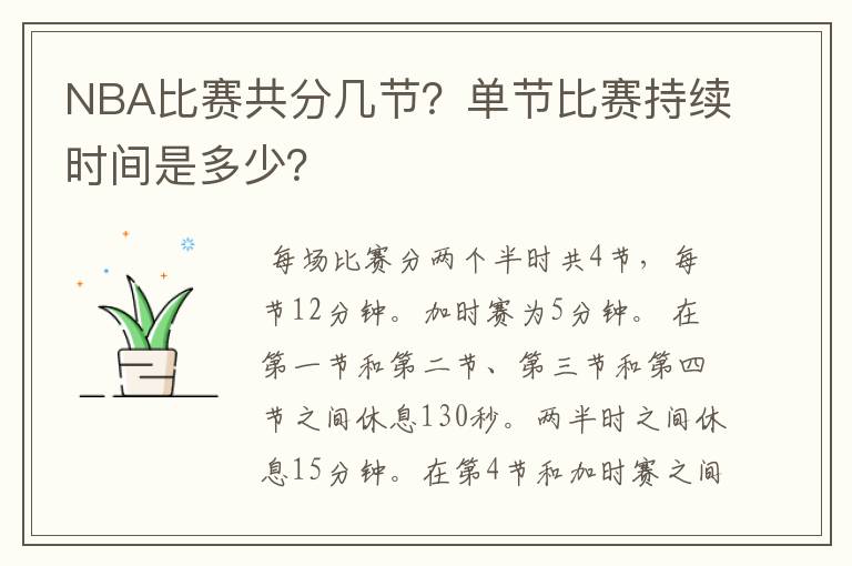 NBA比赛共分几节?单节比赛持续时间是多少?