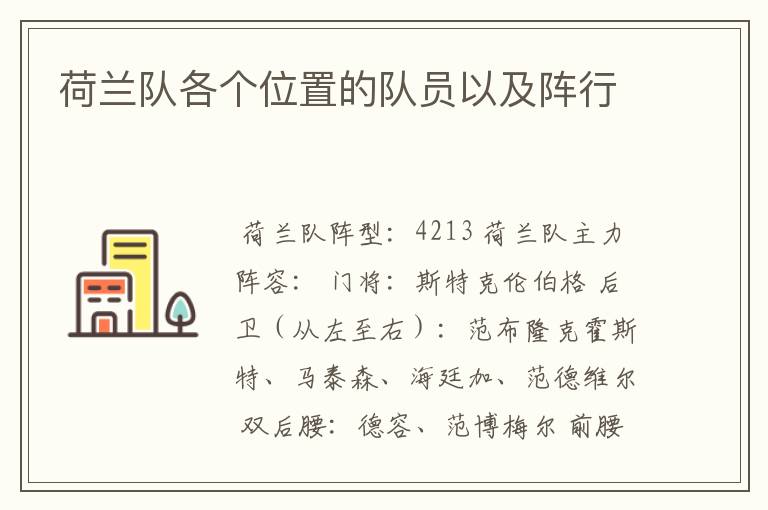 荷兰队各个位置的队员以及阵行