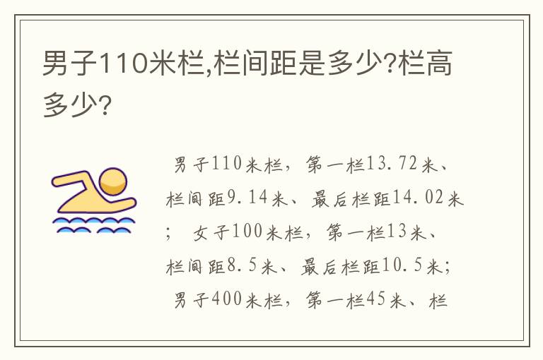 男子110米栏,栏间距是多少?栏高多少?