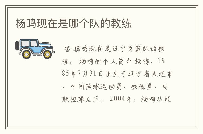 杨鸣现在是哪个队的教练