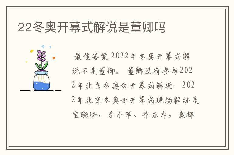 22冬奥开幕式解说是董卿吗