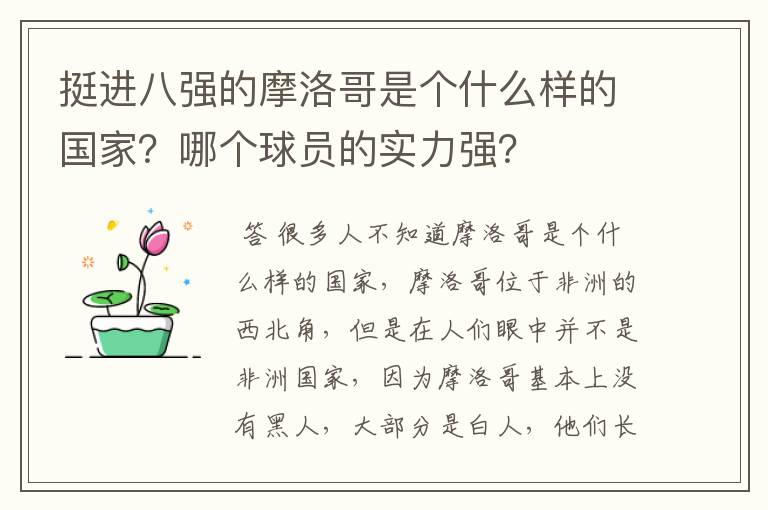 挺进八强的摩洛哥是个什么样的国家?哪个球员的实力强?