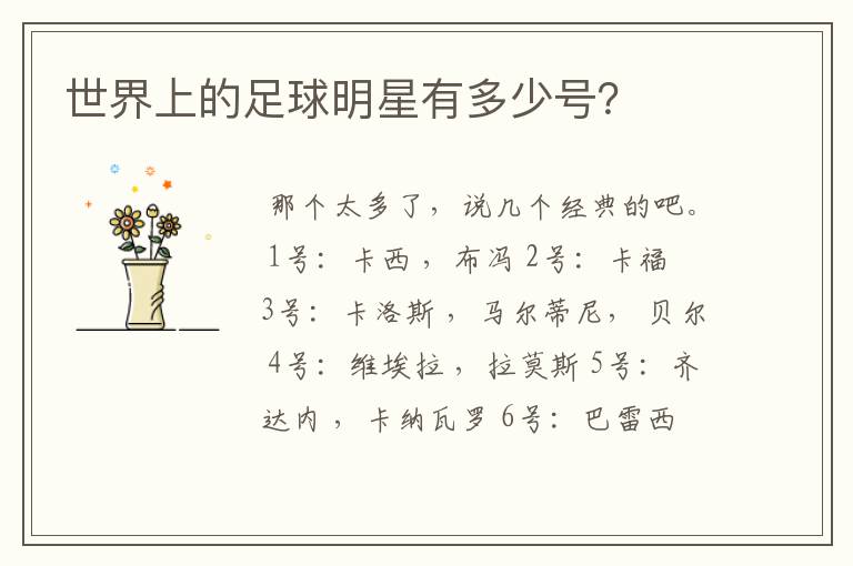世界上的足球明星有多少号?