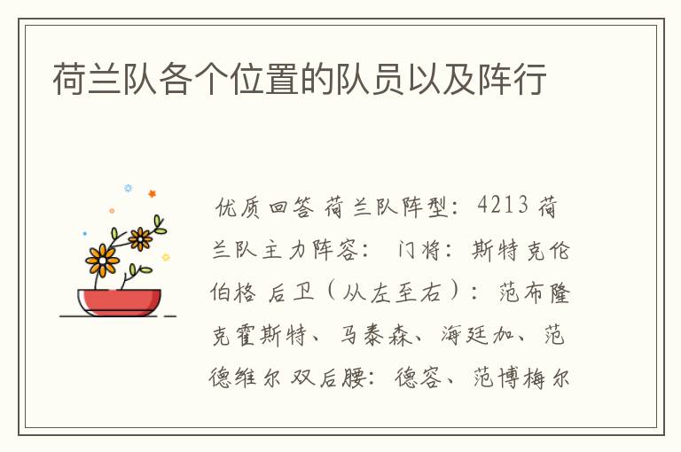 荷兰队各个位置的队员以及阵行