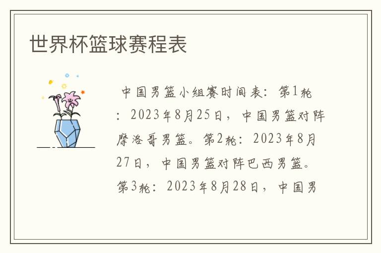 世界杯篮球赛程表
