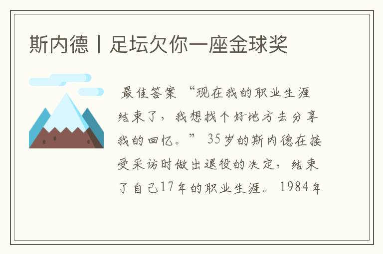 斯内德丨足坛欠你一座金球奖
