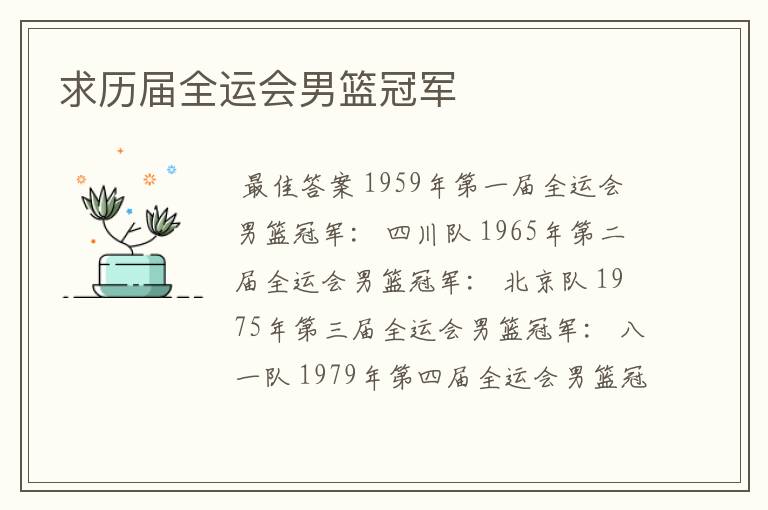 求历届全运会男篮冠军
