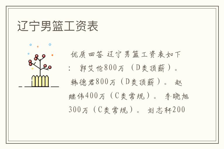 辽宁男篮工资表