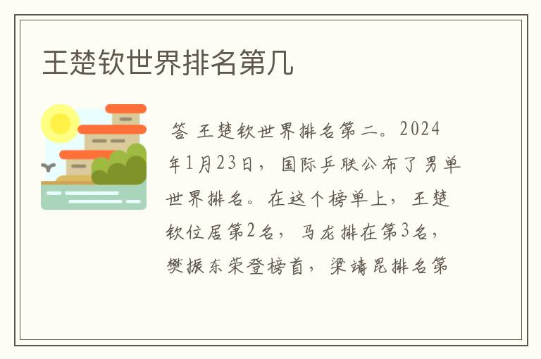 王楚钦世界排名第几