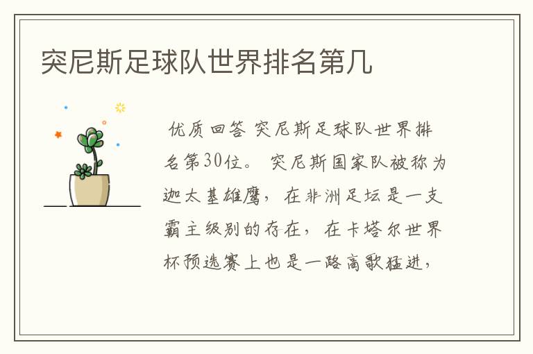 突尼斯足球队世界排名第几