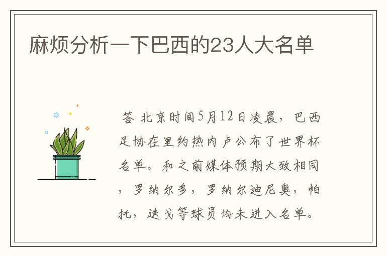 麻烦分析一下巴西的23人大名单