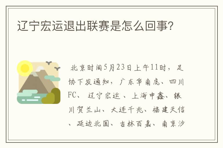 辽宁宏运退出联赛是怎么回事?