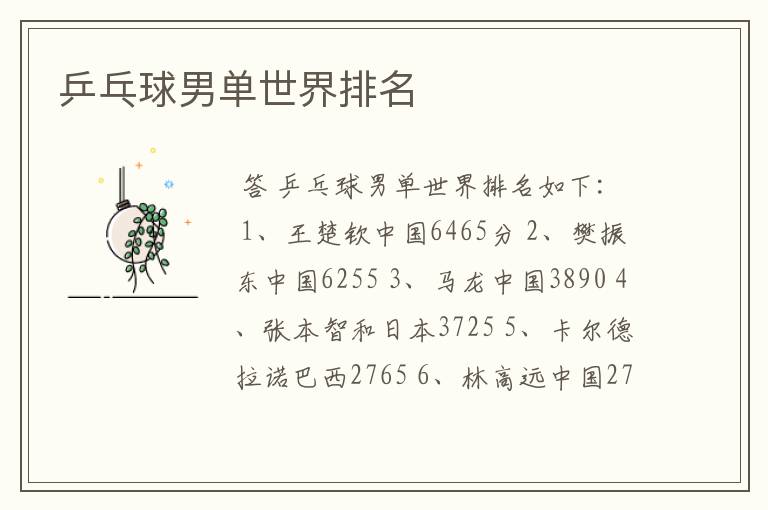 乒乓球男单世界排名