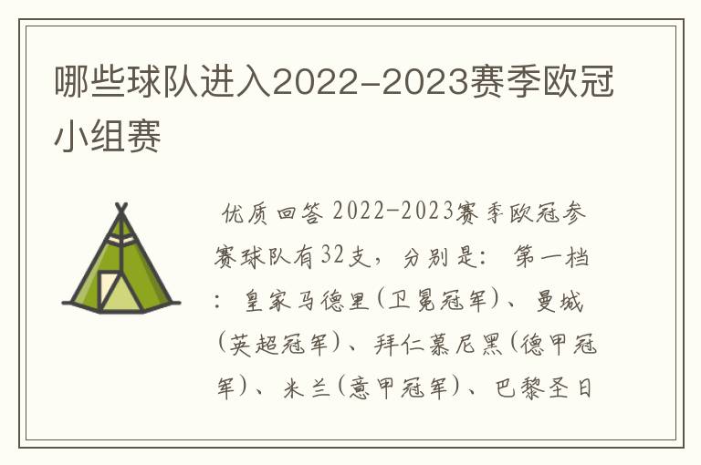 哪些球队进入2022-2023赛季欧冠小组赛