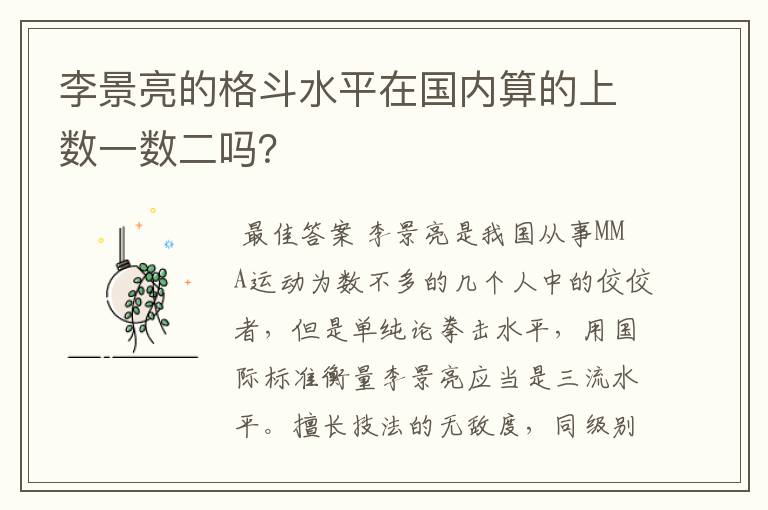李景亮的格斗水平在国内算的上数一数二吗?